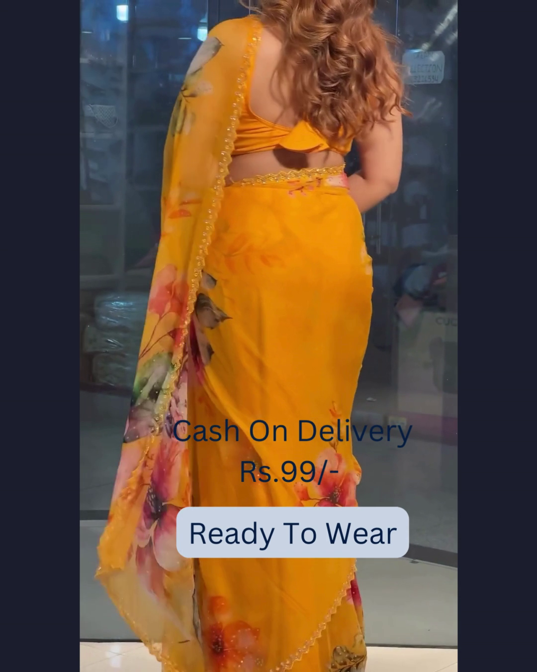 Sunshine Yellow Floral Ready-to-Wear Saree – Grace with Effortless Glam - Image 4