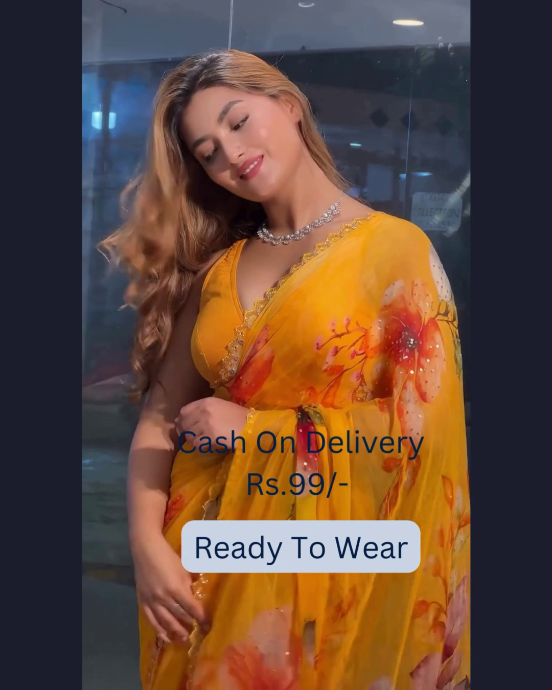 Sunshine Yellow Floral Ready-to-Wear Saree – Grace with Effortless Glam - Image 5