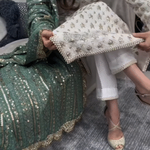 white heavy kurta set with handwork