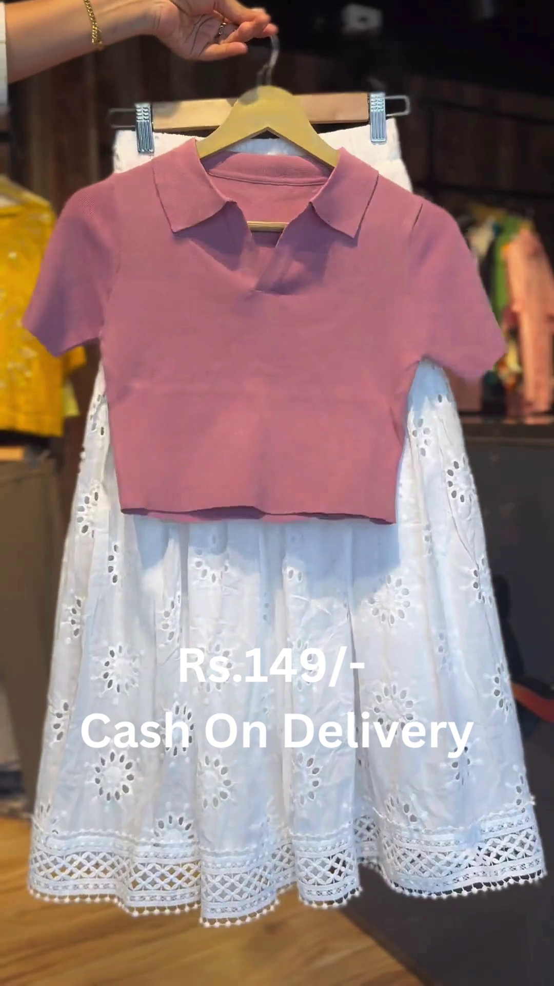 Girls' Pink Polo Top with White Eyelet Embroidered Skirt – Summer Style with Grace