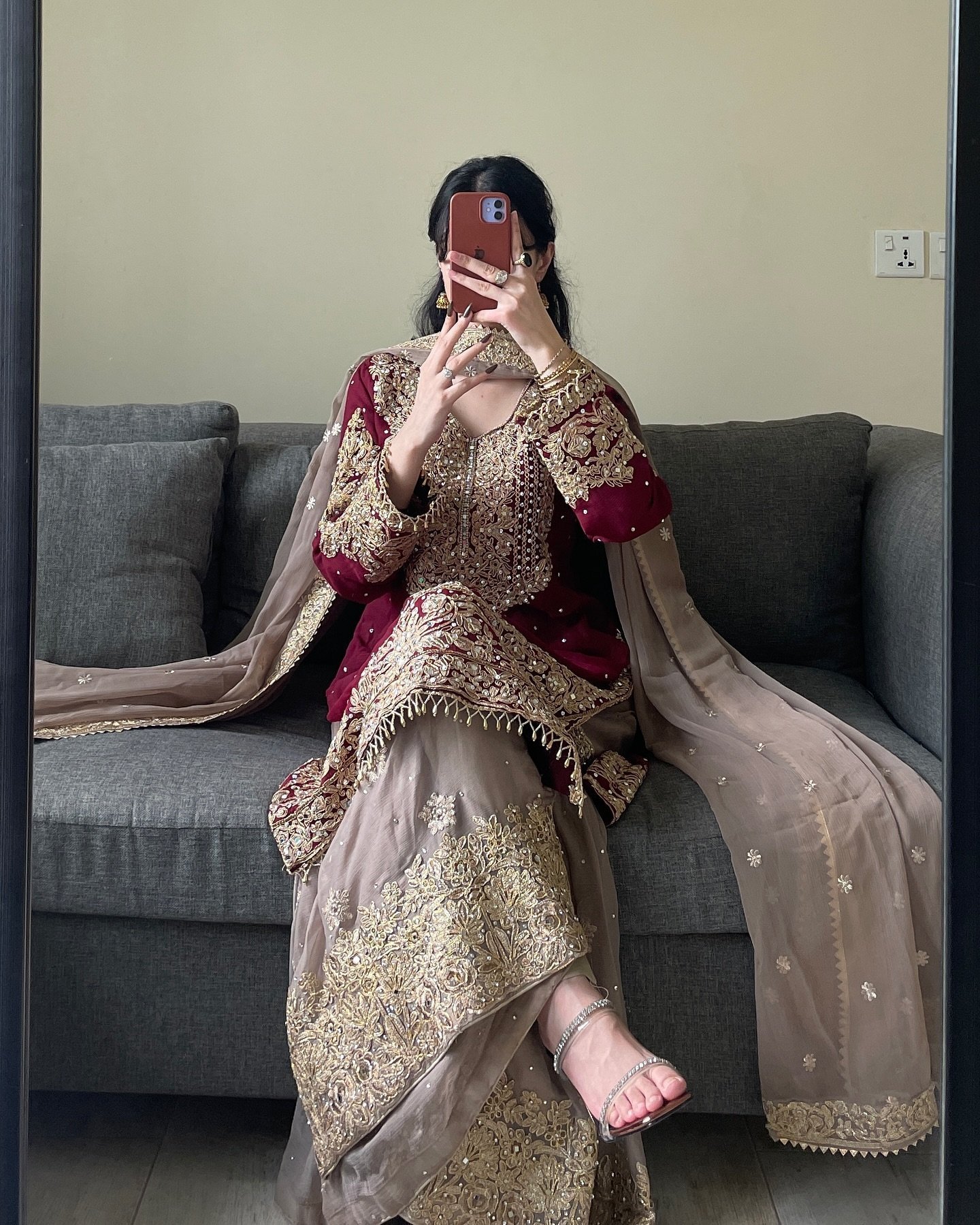 WINE GEORGETTE WITH SHARARA SUIT AND HEAVY DUPATTA
