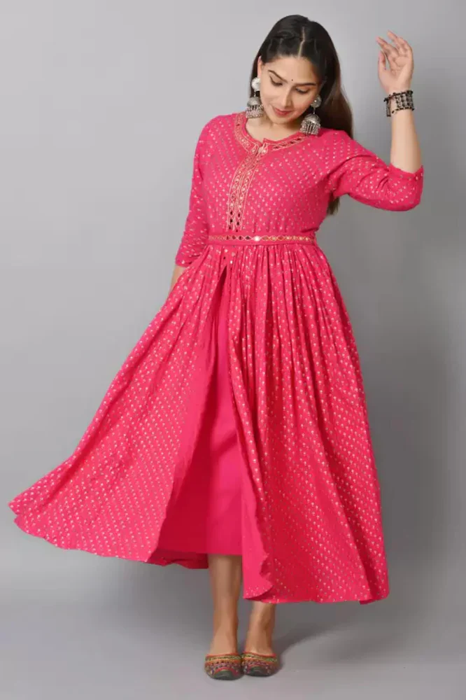 Women Viscose Rayon Marron Sherwani Dupatta Set - Image 3