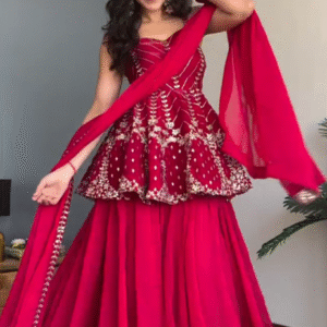 Heavily Embroidered Peplum Sharara Suit