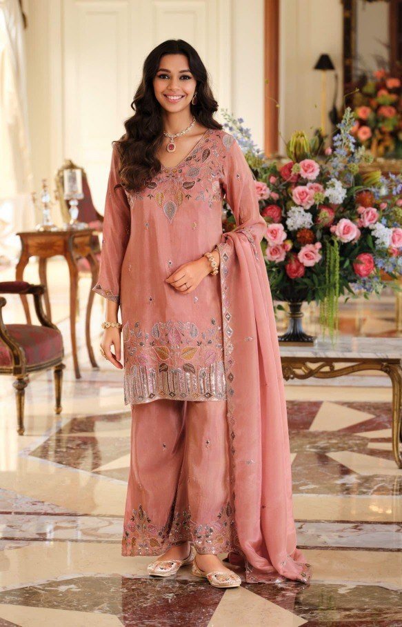 Zari-Work Silk Organza Palazzo Set - Image 4