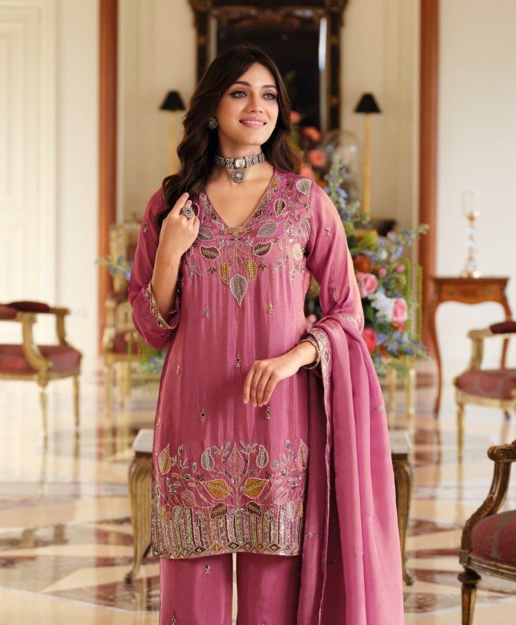 Zari-Work Silk Organza Palazzo Set - Image 3