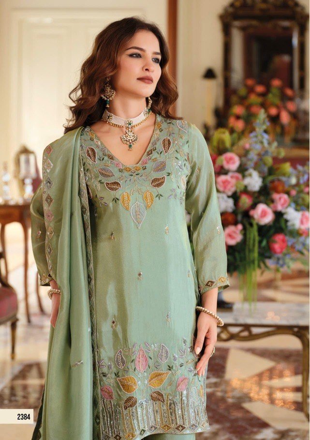 Zari-Work Silk Organza Palazzo Set - Image 2