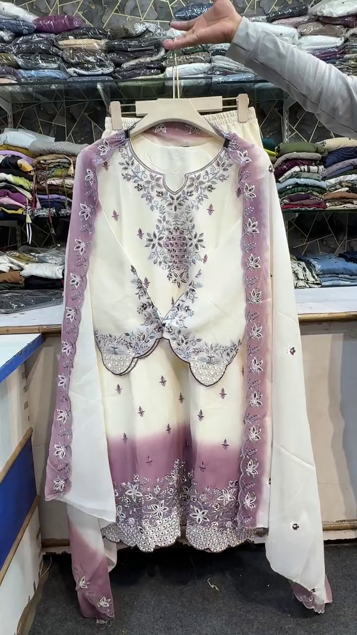 Elegant White & Mauve Embroidered Ethnic Suit Set – Festive & Party Wear