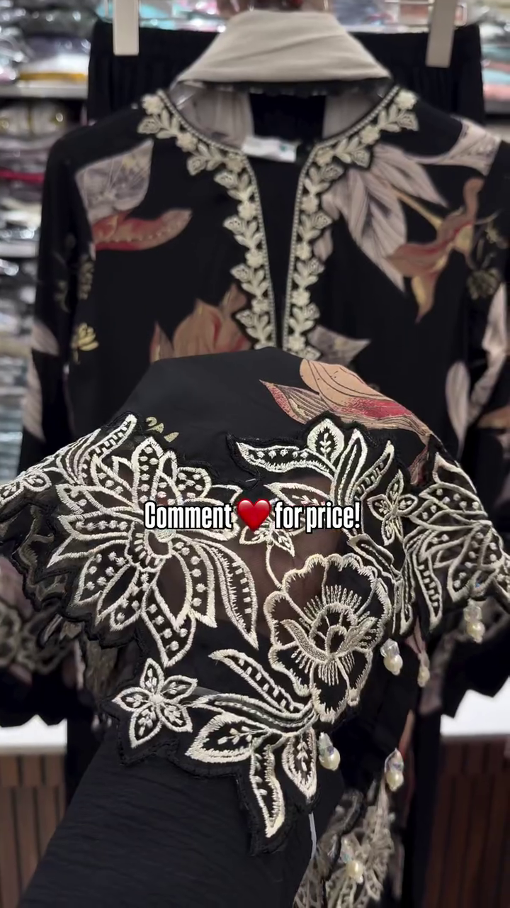 Elegant Black Floral Printed Embroidered Kurti – Festive & Party Wear for Women - Image 4