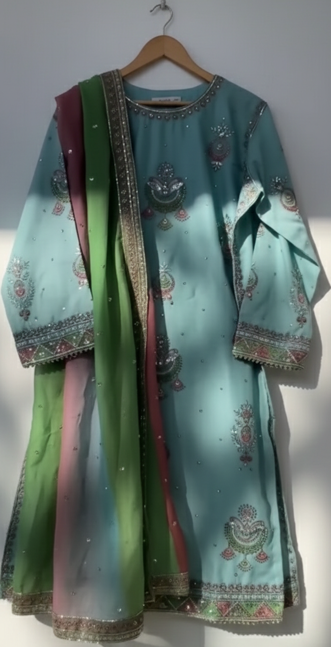 Zeenat Embroidered Silk Set - Image 3